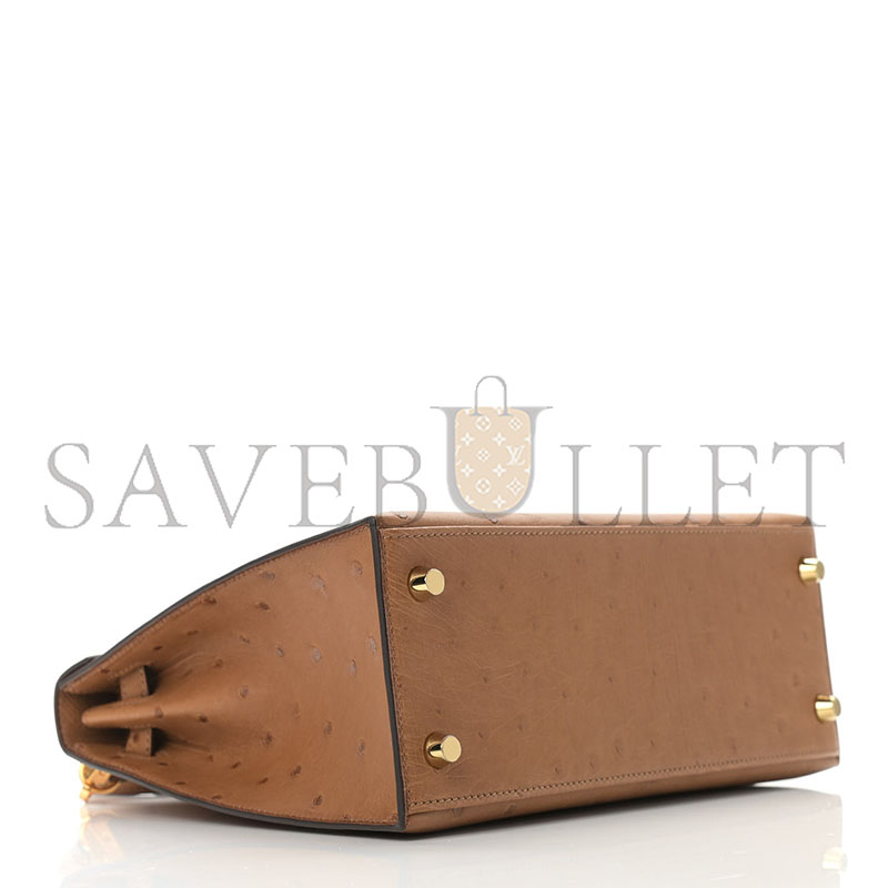 HERMÈS MASTER KELLY 25 OSTRICH LEATHER VELVET GREEN AND ROYAL BLUE BRUSHED GOLD BUCKLE (25*17*7cm)